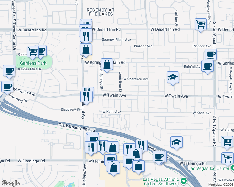 map of restaurants, bars, coffee shops, grocery stores, and more near 10016 Lemon Valley Avenue in Las Vegas