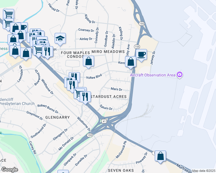 map of restaurants, bars, coffee shops, grocery stores, and more near 1212 Saturn Drive in Nashville