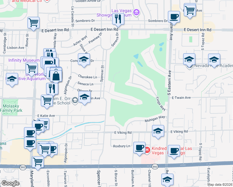 map of restaurants, bars, coffee shops, grocery stores, and more near 1914 Ottawa Drive in Las Vegas