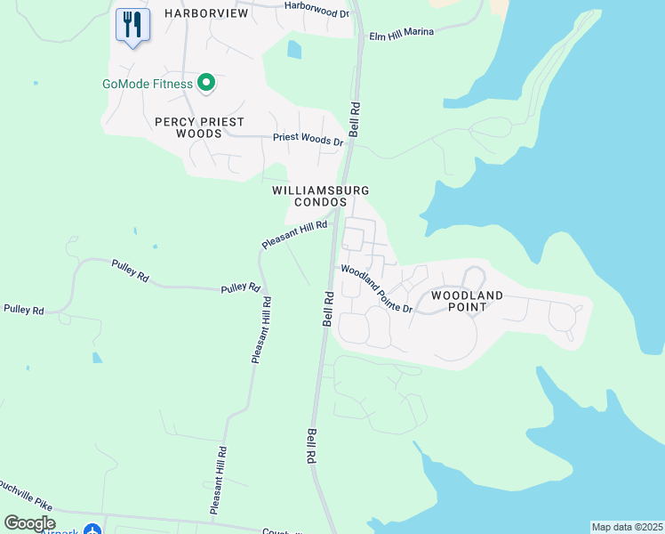 map of restaurants, bars, coffee shops, grocery stores, and more near Bell Rd & Woodland Point in Nashville