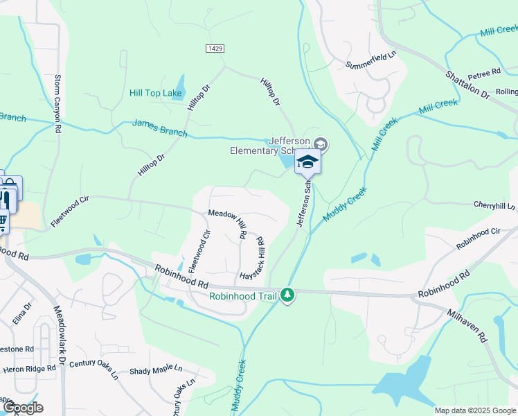 map of restaurants, bars, coffee shops, grocery stores, and more near 5016 Meadow Hill Court in Winston-Salem