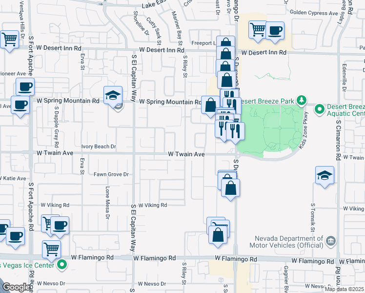 map of restaurants, bars, coffee shops, grocery stores, and more near 3662 Starbright Lane in Las Vegas