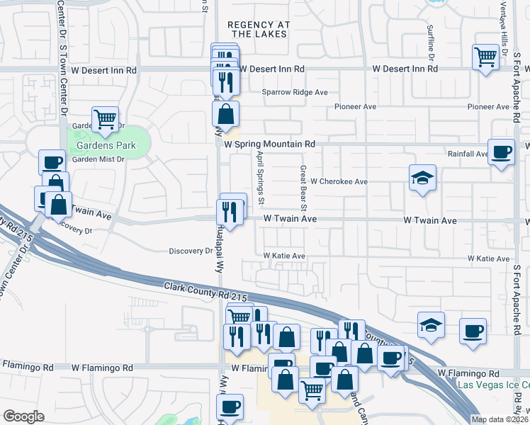map of restaurants, bars, coffee shops, grocery stores, and more near 3662 April Springs Street in Las Vegas