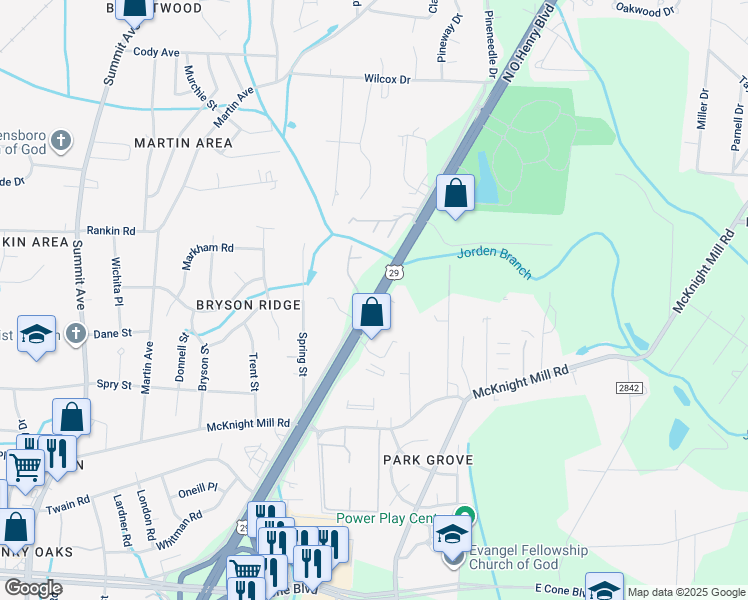 map of restaurants, bars, coffee shops, grocery stores, and more near 3401 U.S. 29 in Greensboro