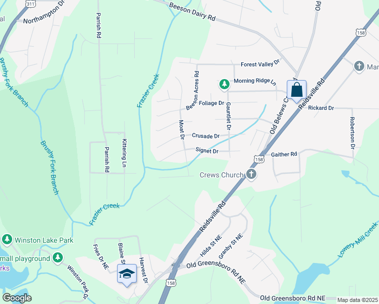 map of restaurants, bars, coffee shops, grocery stores, and more near 3700 Signet Drive in Winston-Salem