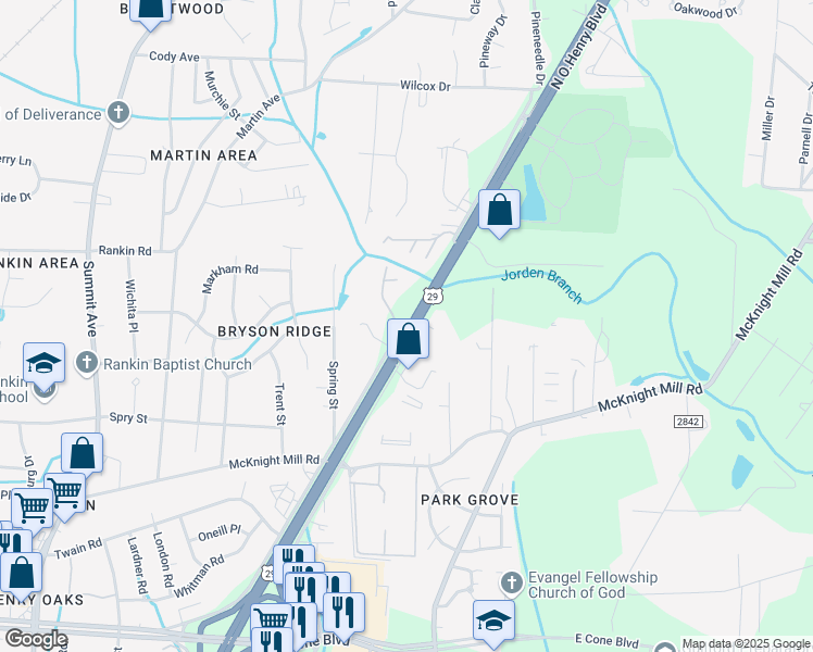 map of restaurants, bars, coffee shops, grocery stores, and more near 3401 U.S. 29 in Greensboro