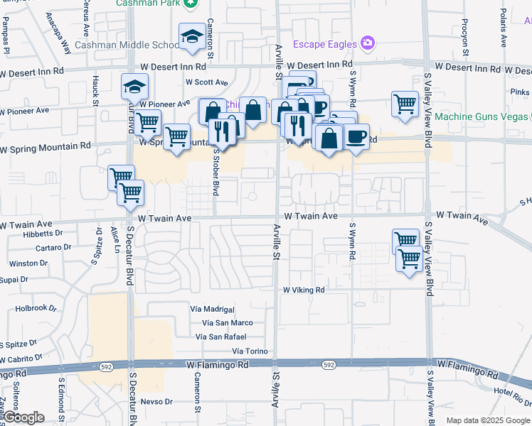 map of restaurants, bars, coffee shops, grocery stores, and more near 12 West Twain Avenue in Las Vegas