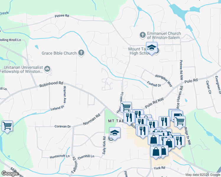 map of restaurants, bars, coffee shops, grocery stores, and more near 3780 Kings Court in Winston-Salem