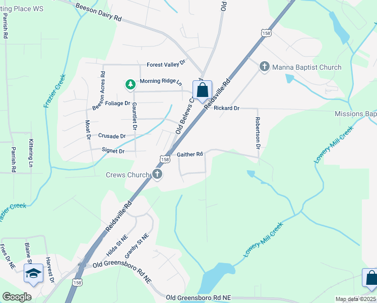 map of restaurants, bars, coffee shops, grocery stores, and more near 221 Gaither Road in Winston-Salem
