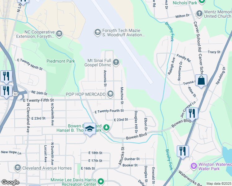 map of restaurants, bars, coffee shops, grocery stores, and more near 2519 Manchester Street in Winston-Salem