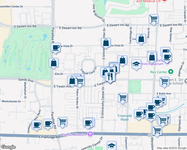 map of restaurants, bars, coffee shops, grocery stores, and more near 625 South Royal Crest Circle in Las Vegas