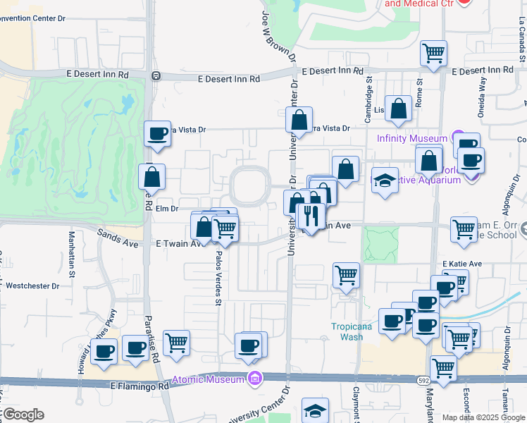 map of restaurants, bars, coffee shops, grocery stores, and more near 625 South Royal Crest Circle in Las Vegas