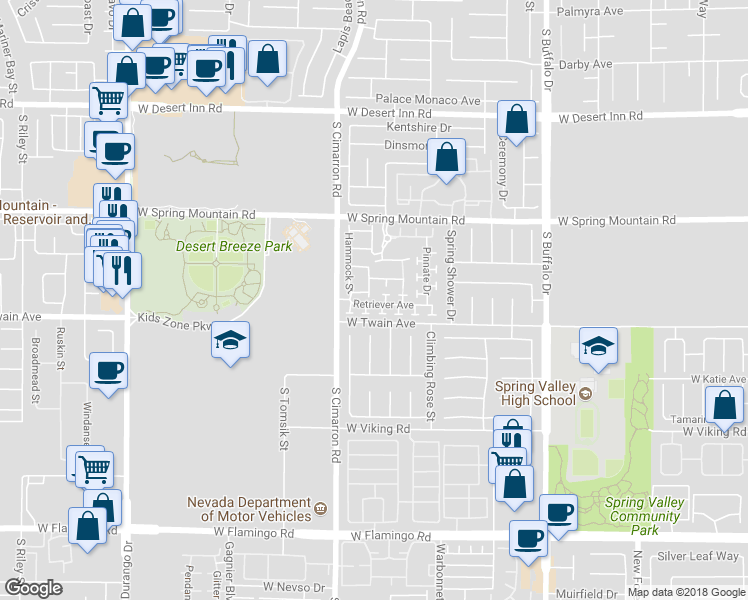 map of restaurants, bars, coffee shops, grocery stores, and more near 3668 Sanwood Street in Las Vegas
