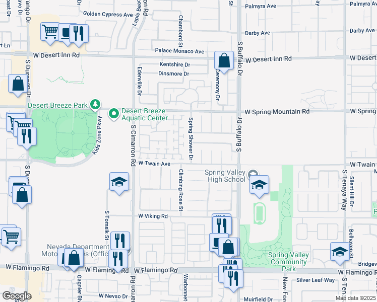 map of restaurants, bars, coffee shops, grocery stores, and more near 3653 Spring Shower Drive in Las Vegas