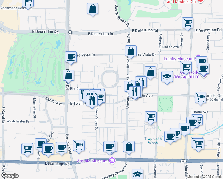 map of restaurants, bars, coffee shops, grocery stores, and more near 605 South Royal Crest Circle in Las Vegas