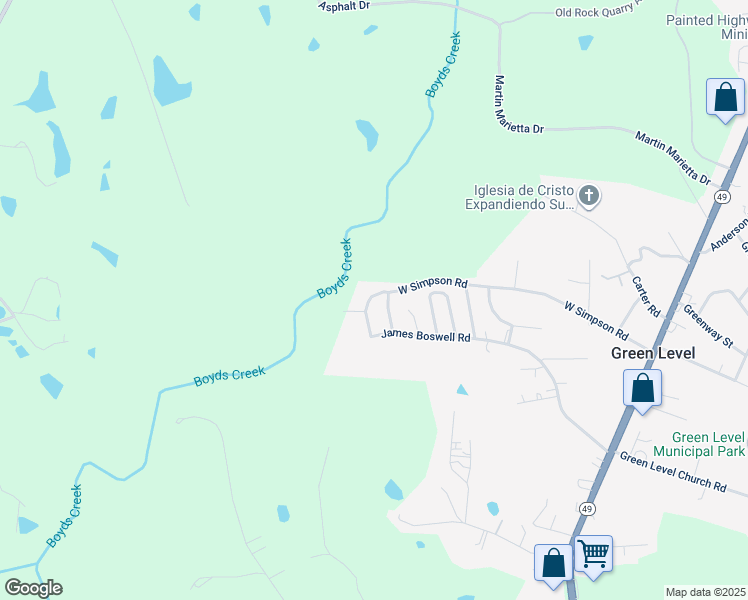 map of restaurants, bars, coffee shops, grocery stores, and more near 2646 West Simpson Road in Green Level
