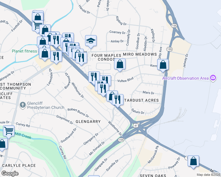 map of restaurants, bars, coffee shops, grocery stores, and more near 1100 Kermit Drive in Nashville