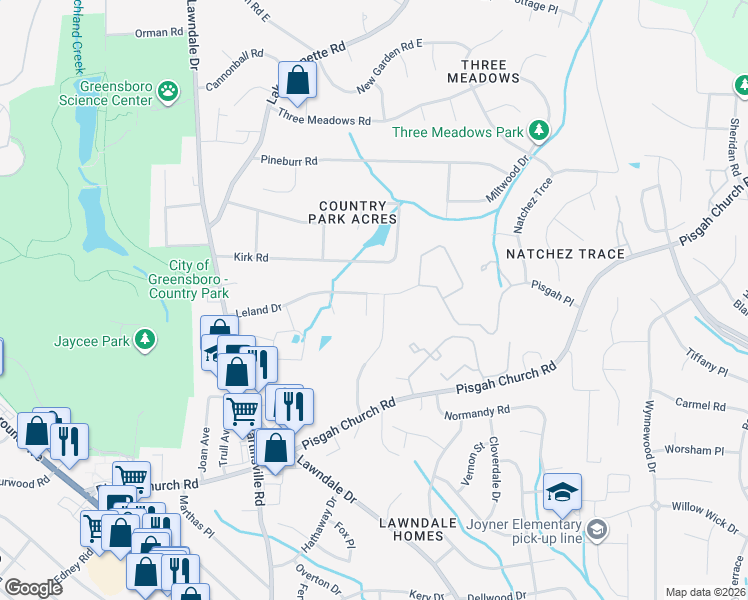 map of restaurants, bars, coffee shops, grocery stores, and more near 10 Bent Oak Court in Greensboro