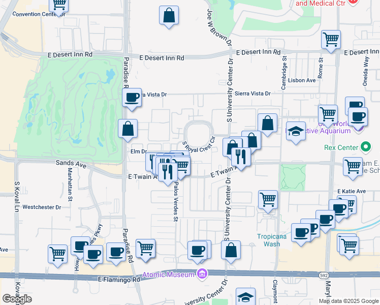 map of restaurants, bars, coffee shops, grocery stores, and more near 575 South Royal Crest Circle in Las Vegas