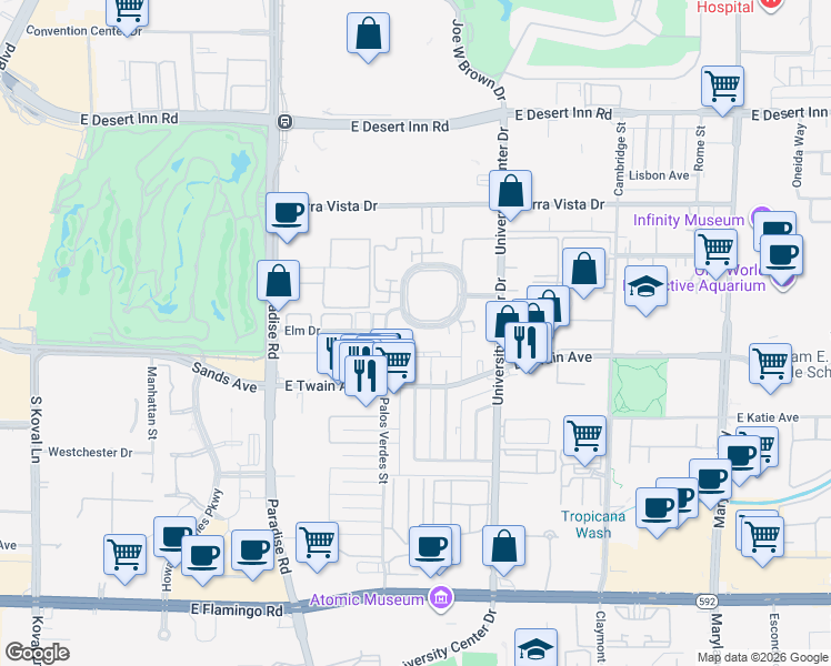 map of restaurants, bars, coffee shops, grocery stores, and more near 589 South Royal Crest Circle in Las Vegas