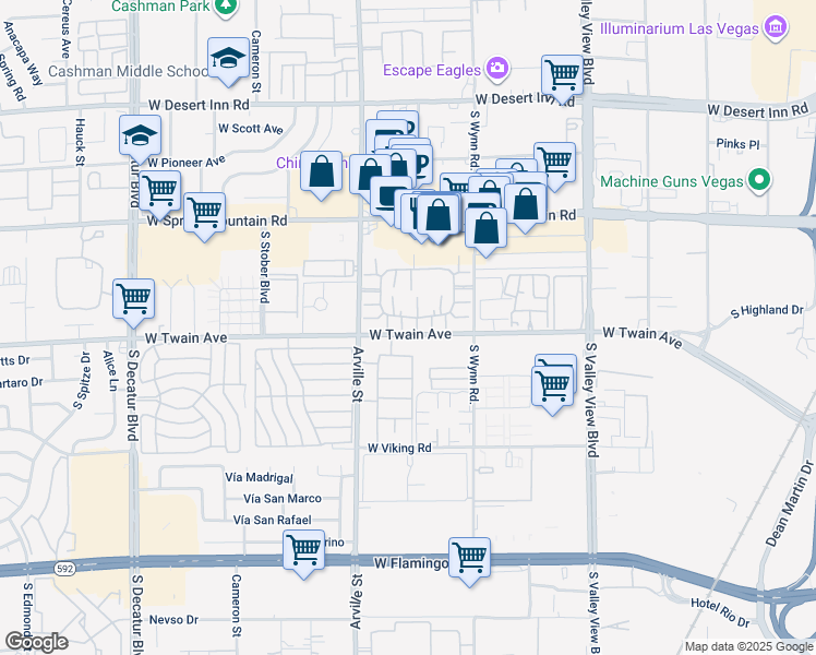 map of restaurants, bars, coffee shops, grocery stores, and more near 206 West Twain Avenue in Las Vegas