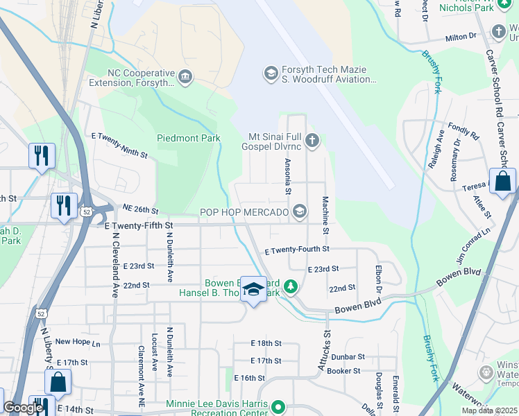 map of restaurants, bars, coffee shops, grocery stores, and more near 1845 Trellis Lane in Winston-Salem