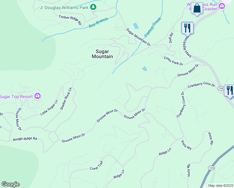 map of restaurants, bars, coffee shops, grocery stores, and more near 168 Rock Ledge Lane in Sugar Mountain