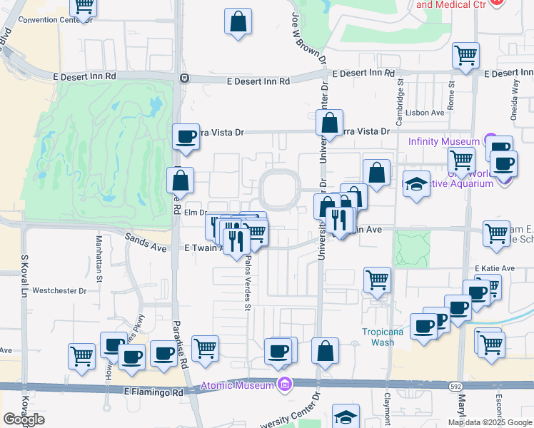 map of restaurants, bars, coffee shops, grocery stores, and more near 575 South Royal Crest Circle in Las Vegas
