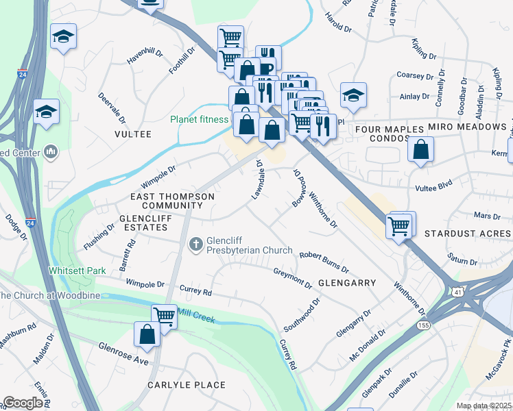 map of restaurants, bars, coffee shops, grocery stores, and more near 318 Lawndale Drive in Nashville