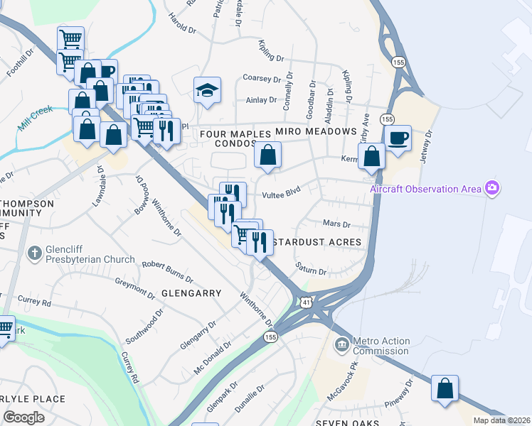 map of restaurants, bars, coffee shops, grocery stores, and more near 1101 Kermit Drive in Nashville