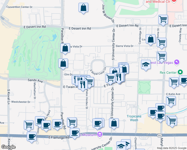 map of restaurants, bars, coffee shops, grocery stores, and more near 575 South Royal Crest Circle in Las Vegas