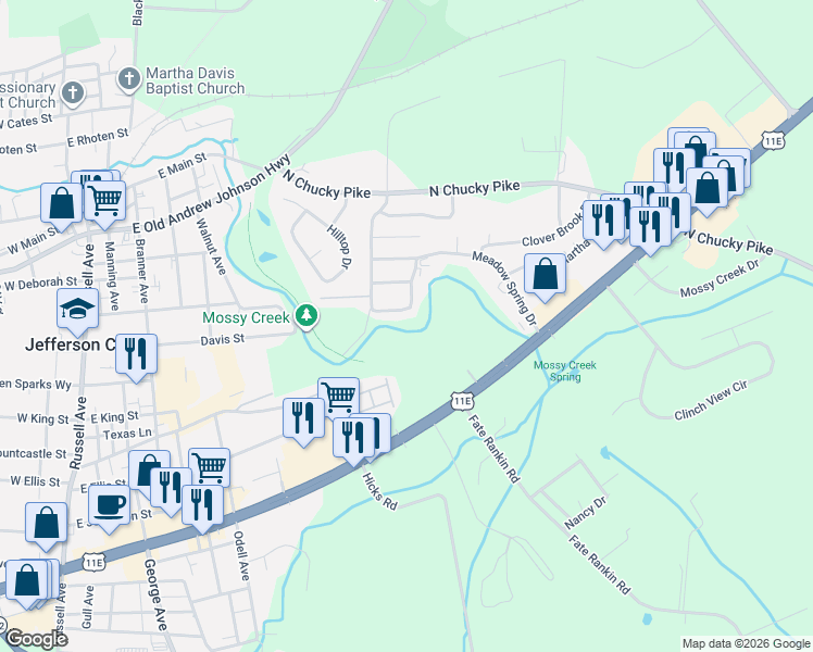 map of restaurants, bars, coffee shops, grocery stores, and more near 1845 Brookline Court in Jefferson City