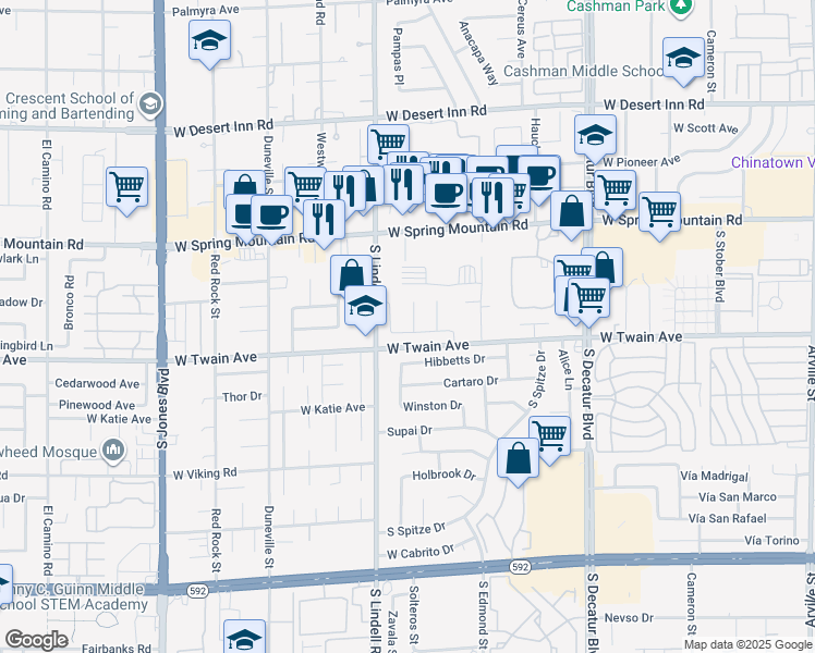 map of restaurants, bars, coffee shops, grocery stores, and more near 5408 Kalmia Drive in Las Vegas