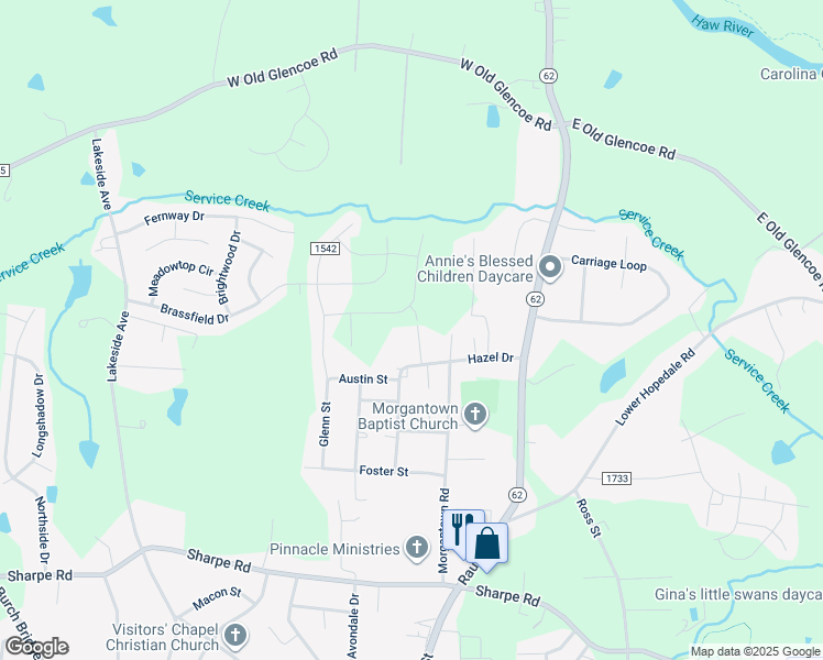 map of restaurants, bars, coffee shops, grocery stores, and more near 1832 Harris Street in Burlington