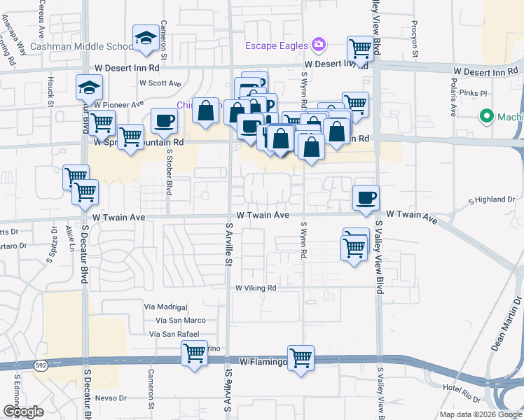 map of restaurants, bars, coffee shops, grocery stores, and more near 4241 Gannet Circle in Las Vegas