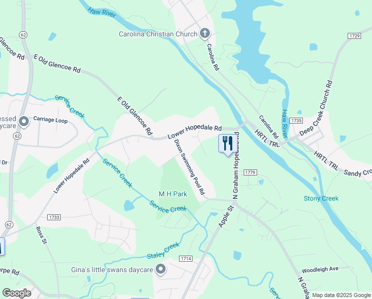 map of restaurants, bars, coffee shops, grocery stores, and more near 1933 Dixon Swimming Pool Road in Burlington