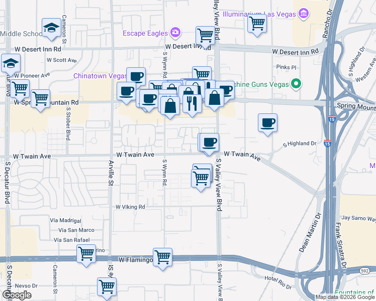 map of restaurants, bars, coffee shops, grocery stores, and more near 3681 Melonies Drive in Las Vegas