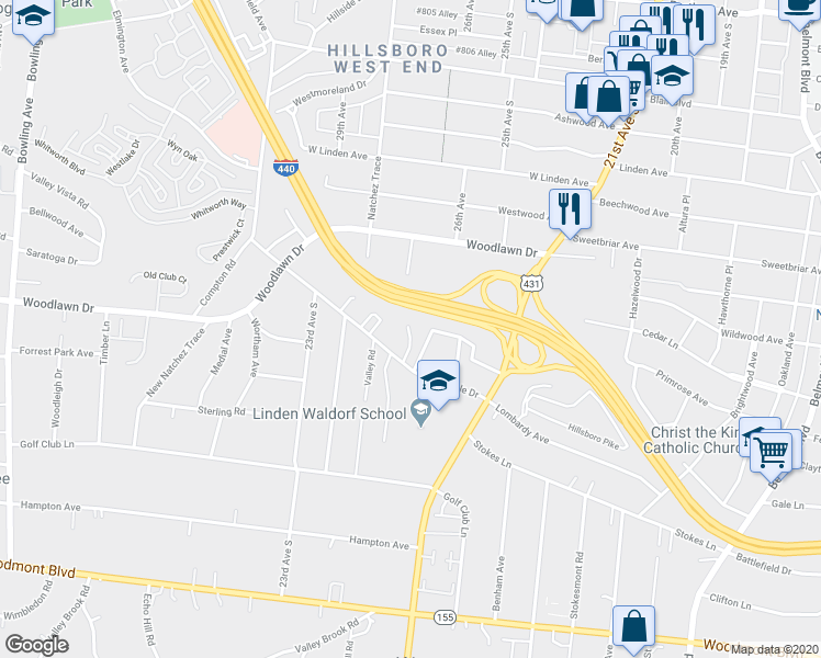 map of restaurants, bars, coffee shops, grocery stores, and more near 9 Sharonwood Drive in Nashville