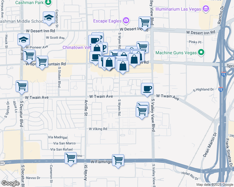 map of restaurants, bars, coffee shops, grocery stores, and more near 4171 Gannet Circle in Las Vegas