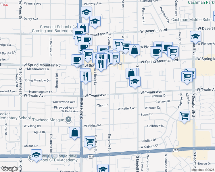 map of restaurants, bars, coffee shops, grocery stores, and more near 5816 Sinaloa Court in Las Vegas
