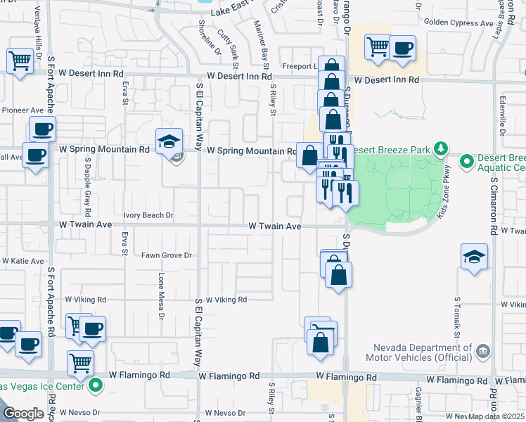 map of restaurants, bars, coffee shops, grocery stores, and more near 3662 Starbright Lane in Las Vegas