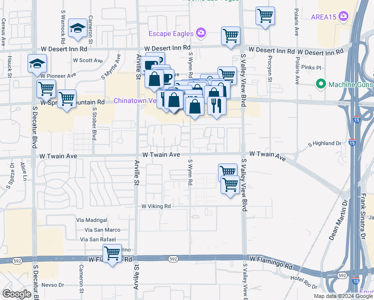 map of restaurants, bars, coffee shops, grocery stores, and more near 4151 Gannet Circle in Las Vegas