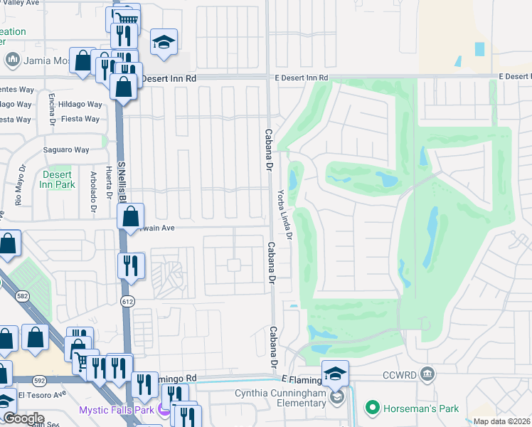 map of restaurants, bars, coffee shops, grocery stores, and more near 5412 Truckee Court in Las Vegas