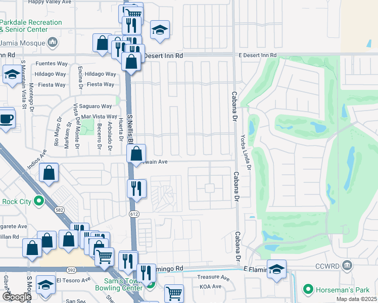 map of restaurants, bars, coffee shops, grocery stores, and more near 3665 Gulf Shores Drive in Las Vegas