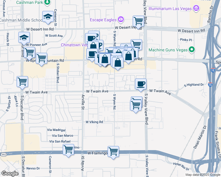 map of restaurants, bars, coffee shops, grocery stores, and more near 4171 Gannet Circle in Las Vegas
