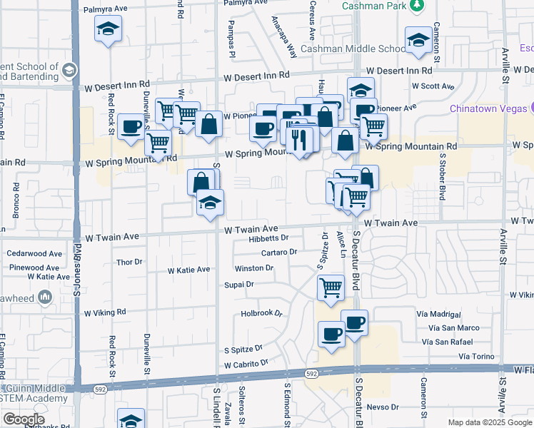 map of restaurants, bars, coffee shops, grocery stores, and more near 5248 Kalmia Drive in Las Vegas