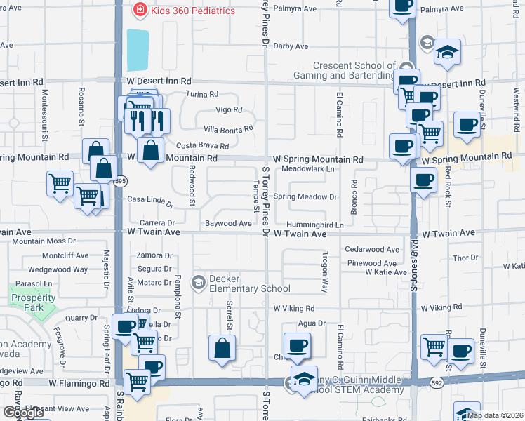 map of restaurants, bars, coffee shops, grocery stores, and more near 3636 Tempe Street in Las Vegas