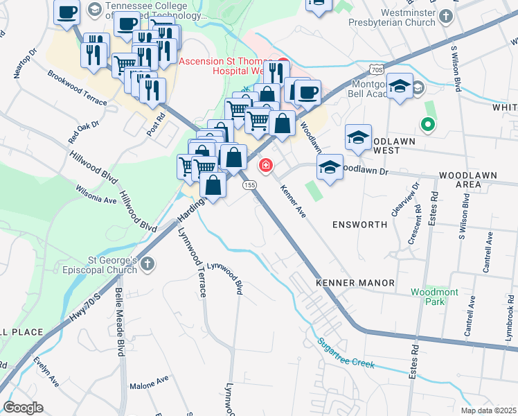map of restaurants, bars, coffee shops, grocery stores, and more near 4206 Park Manor Boulevard in Nashville