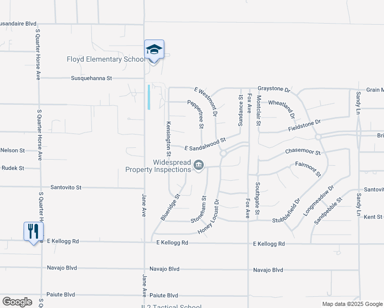 map of restaurants, bars, coffee shops, grocery stores, and more near 4701 East Sandalwood Drive in Pahrump