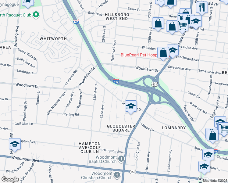 map of restaurants, bars, coffee shops, grocery stores, and more near 2128B Sharondale Drive in Nashville